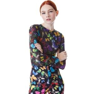 Alice + Olivia Delaina Mesh Top Butterfly High Black size XS